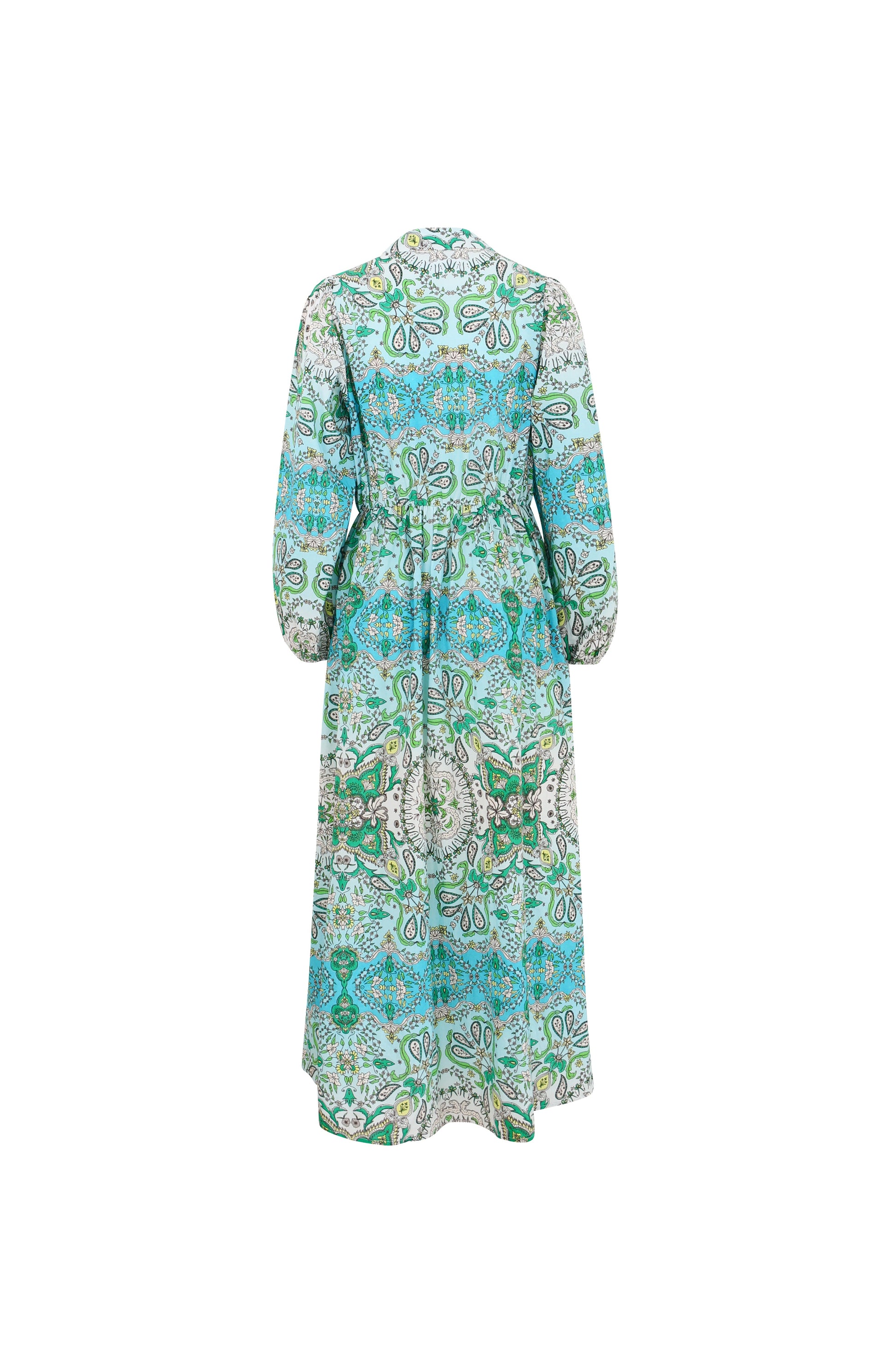 Long-sleeve dress with a floral pattern on a white background