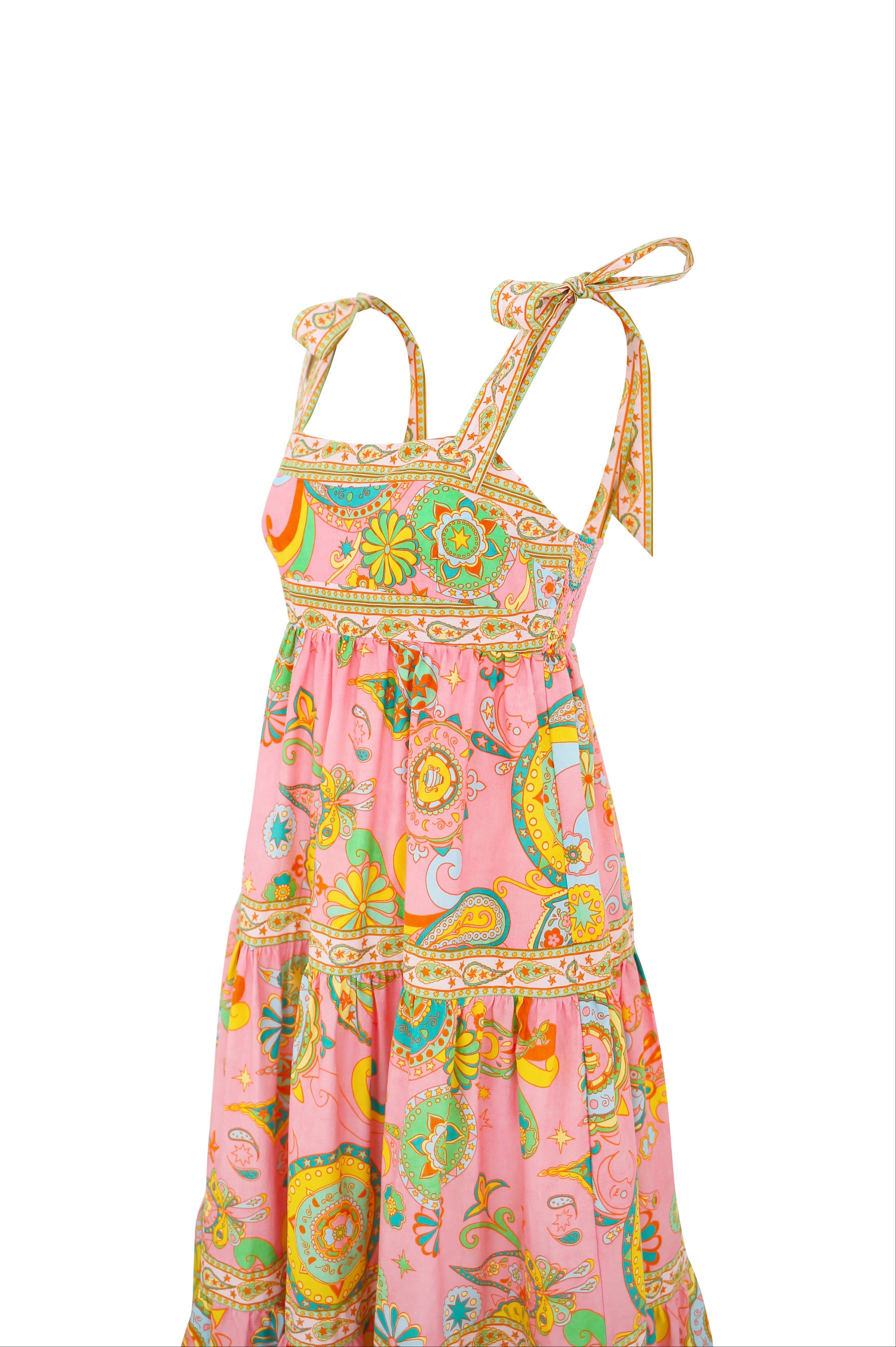 Colorful dress with floral pattern on a white background