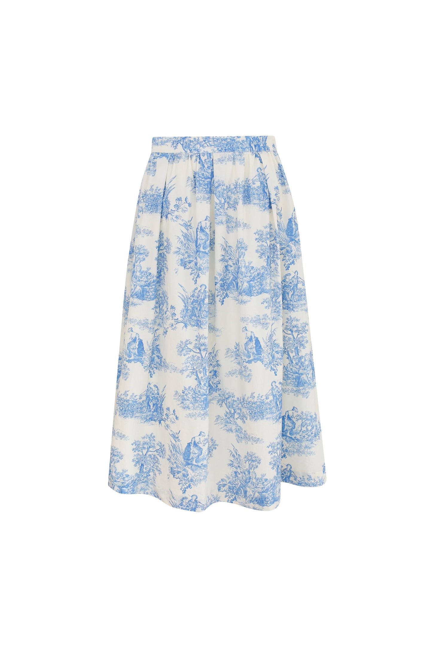 Blue and white floral patterned skirt on a white background